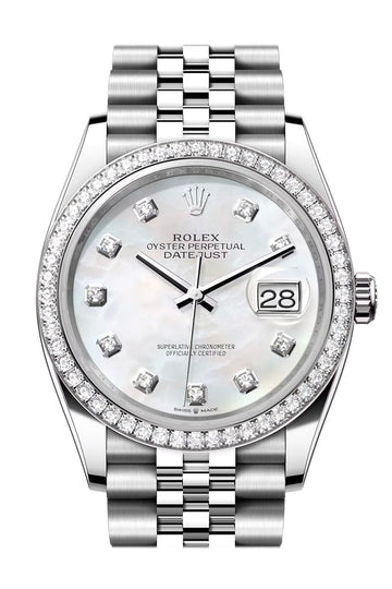 Rolex Datejust 36 White Mother of Pearl Diamond Dial Diamond Bezel Jubilee Watch - Ref # 126284RBR 126284RBR-0011