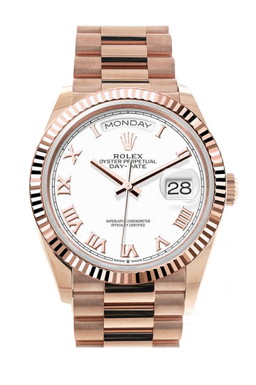 Rolex Day-Date 36 White Dial Fluted Bezel 18K Everose gold President Watch - Ref # 128235