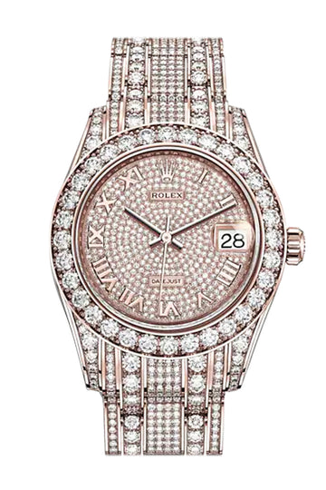ROLEX Pearlmaster 34 Diamond Pave Dial Pearlmaster Bracelet 18K Rose Gold Watch - Ref # 81405RBR