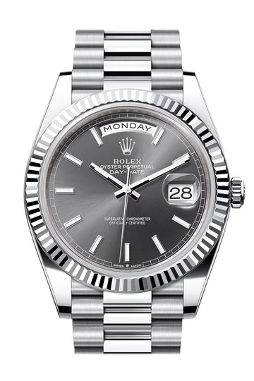 Rolex Day-Date 40 Slate Dial Fluted Bezel Platinum President Watch - Ref # 228236