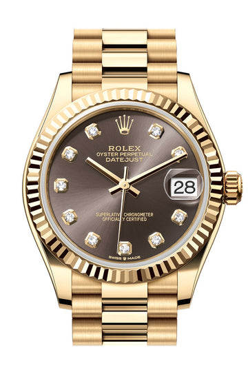 Rolex Datejust 31 Dark Grey Diamond Dial Fluted Bezel Yellow Gold Ladies Watch - Ref # 278278 278278-0036