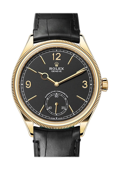 Rolex 1908 39mm Black Dial Yellow Gold Watch - Ref # 52508