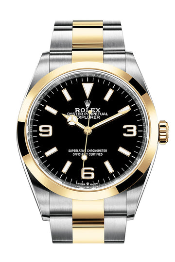 Rolex Explorer I 36 Black Dial Yellow Gold Stainless Steel Watch - Ref # 124273