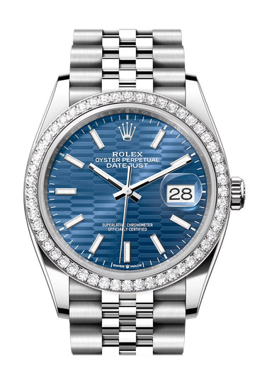 Rolex Datejust 36 Blue fluted Motif Dial Diamond Bezel Jubilee Watch - Ref # 126284RBR 126284RBR-0041