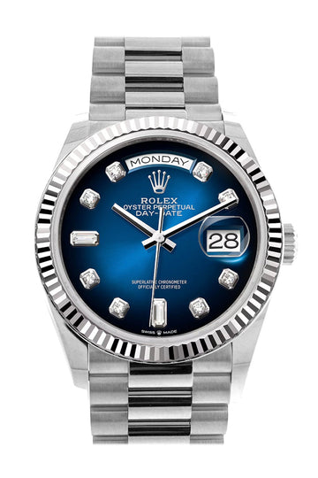 Rolex Day-Date 36 Blue ombrŽ Diamond Dial Fluted Bezel White gold President Watch - Ref # 128239