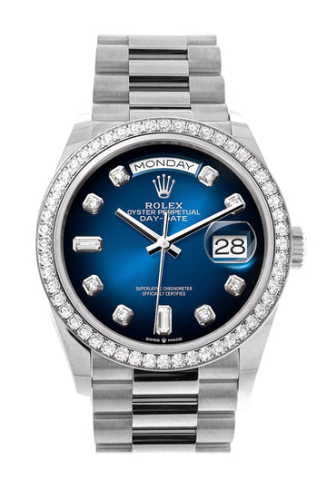 Rolex Day-Date 36 Blue ombrŽ Diamond Dial Diamond Bezel White Gold President Watch - Ref # 128349RBR
