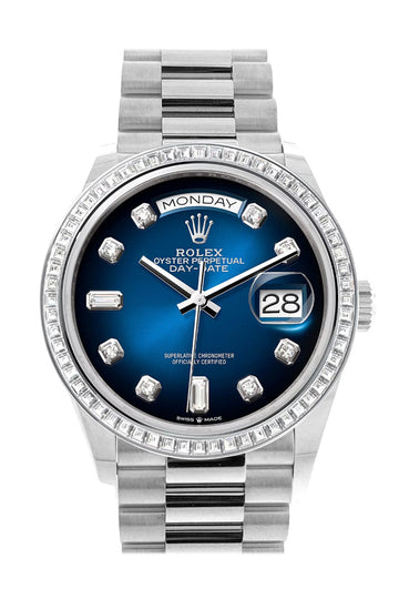 Rolex Day-Date 36 Blue ombrŽ Dial Diamond Bezel Platinum President Watch - Ref # 128396TBR