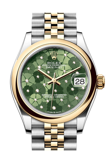 Rolex Datejust 31 Olive Green Floral Motif Dial Yellow Gold Steel Jubilee Ladies Watch - Ref # 278243 278243-0032