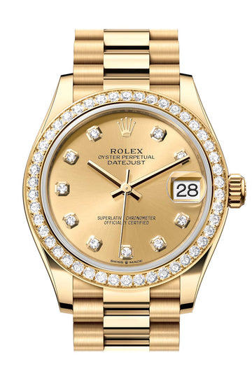 Rolex Datejust 31 Champagne Diamond Dial Diamond Bezel Yellow Gold Ladies Watch - Ref # 278288RBR 278288RBR-0005