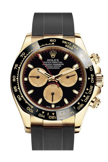 Rolex Cosmograph Daytona Black Champagne Yellow Gold Oysterflex Strap Mens Watch - Ref # 116518LN 116518