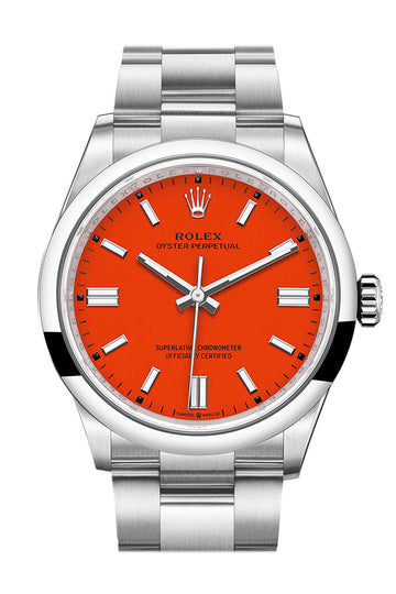 Rolex Oyster Perpetual 36 Coral Red Dial Oyster Bracelet Watch - Ref # 126000
