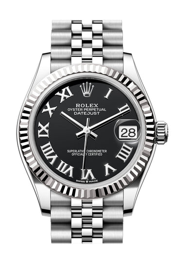 Rolex Datejust 31 Black Roman Dial Fluted Bezel Jubilee Ladies Watch - Ref # 278274 278274-0002