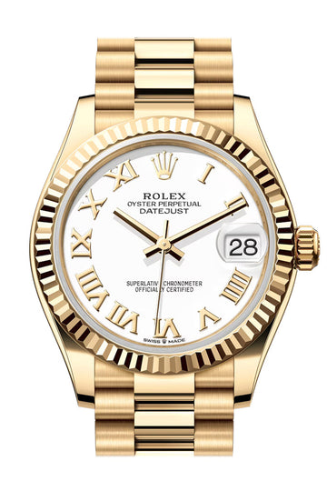 Rolex Datejust 31 White Roman Dial Fluted Bezel Yellow Gold Ladies Watch - Ref # 278278 278278-0020