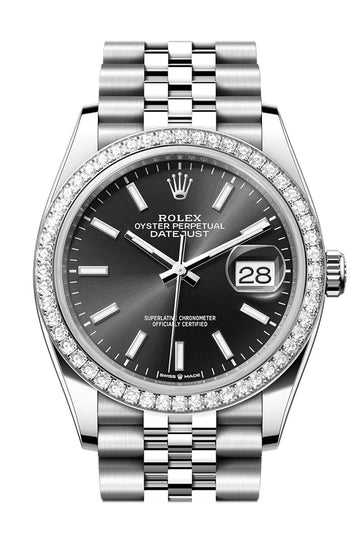 Rolex Datejust 36 Black Dial Diamond Bezel Jubilee Watch - Ref # 126284RBR 126284RBR-0007