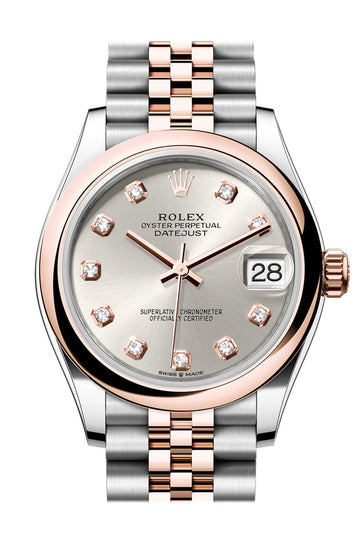 Rolex Datejust 31 Silver Diamond Dial Rose Gold Steel Jubilee Ladies Watch - Ref # 278241 278241-0004