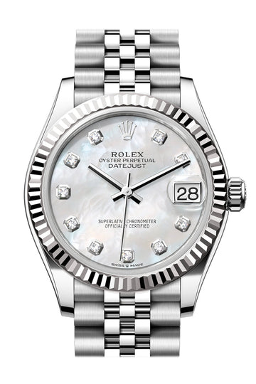 Rolex Datejust 31 Mother of pearl Diamond Dial Fluted Bezel Jubilee Ladies Watch - Ref # 278274-0006