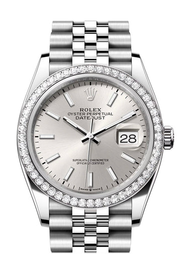 Rolex Datejust 36 Silver Dial Diamond Bezel Jubilee Watch - Ref # 126284RBR 126284RBR-0005