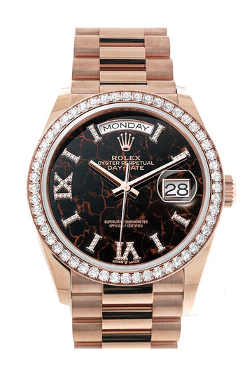 Rolex Day-Date 36 Eisenkiesel Dial Diamond Bezel 18K Everose Gold President Watch - Ref # 128345RBR