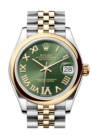Rolex Datejust 31 Olive Green Roman diamond on 6 Dial Yellow Gold Steel Jubilee Ladies Watch - Ref # 278243 278243-0016