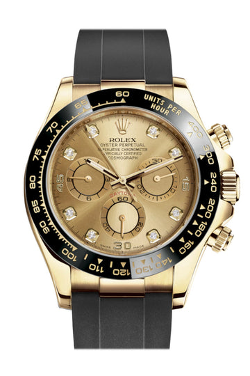 Rolex Cosmograph Daytona Champagne Diamond Yellow Gold Oysterflex Strap Mens Watch - Ref # 116518LN 116518