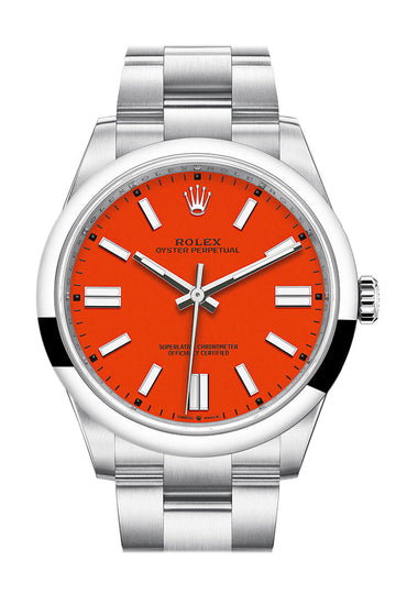 Rolex Oyster Perpetual 41 Coral Red Dial Oyster Bracelet Watch - Ref # 124300