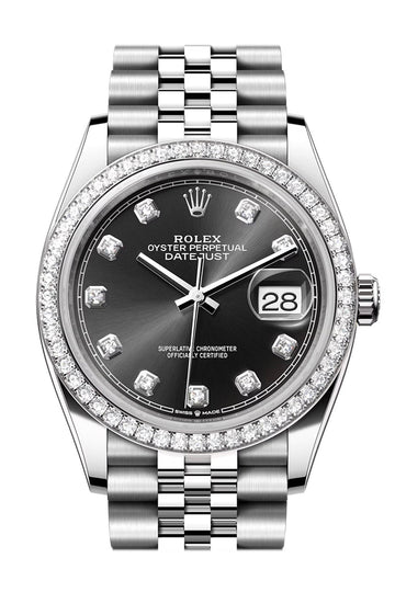 Rolex Datejust 36 Black Diamond Dial Diamond Bezel Jubilee Watch - Ref # 126284RBR 126284RBR-0019