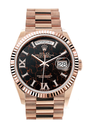 Rolex Day-Date 36 Eisenkiesel Dial Fluted Bezel 18K Everose gold President Watch - Ref # 128235
