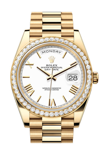 Rolex Day-Date 40 White Roman Dial Yellow Gold President Watch - Ref # 228348RBR 228348