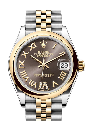 Rolex Datejust 31 Dark Grey Roman Diamond on 6 Dial Yellow Gold Steel Jubilee Ladies Watch - Ref # 278243 278243-0018