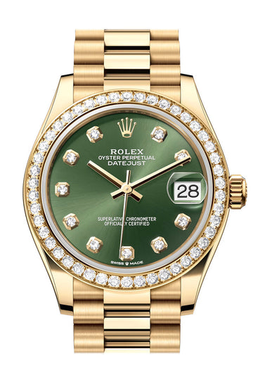 Rolex Datejust 31 Green Diamond Dial Diamond Bezel Yellow Gold Ladies Watch - Ref # 278288RBR 278288RBR-0007