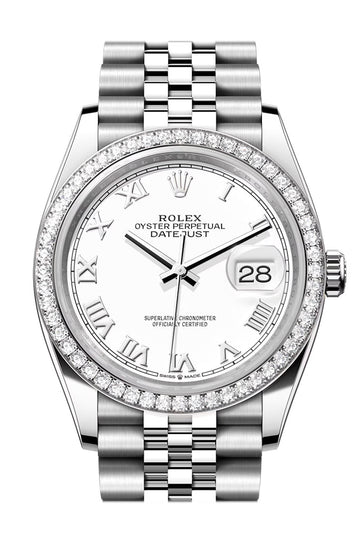 Rolex Datejust 36 White Roman Dial Diamond Bezel Jubilee Watch - Ref # 126284RBR 126284RBR-0017