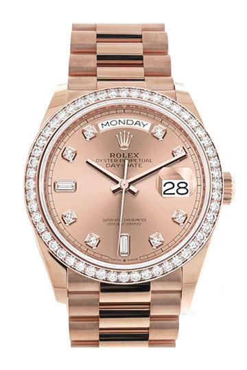 Rolex Day-Date 36 RosŽ Colour Dial Diamond Bezel 18K Everose Gold President Watch - Ref # 128345RBR