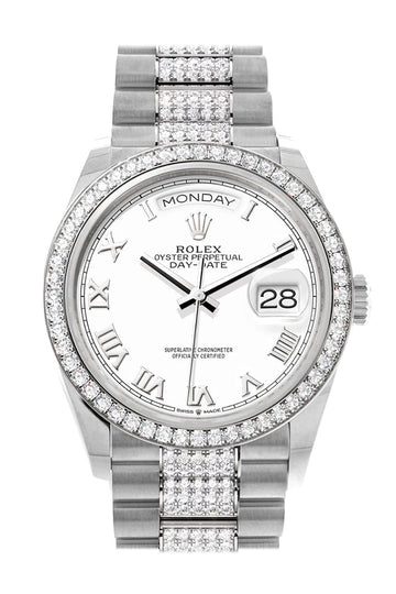 Rolex Day-Date 36 White Dial Diamond Bezel White Gold Diamond President Watch - Ref # 128349RBR
