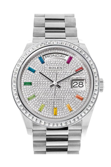 Rolex Day-Date 36 Diamond Paved Dial Diamond Bezel Platinum President Watch - Ref # 128396TBR
