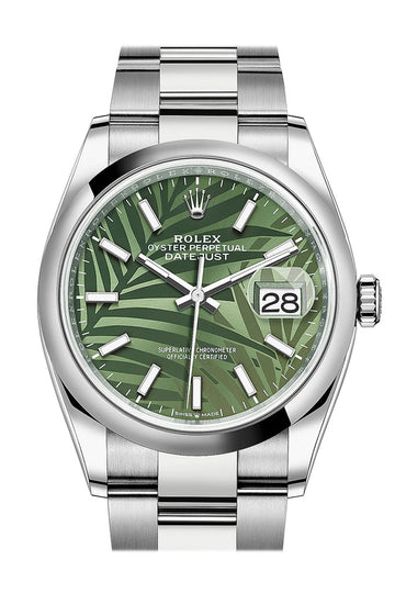 Rolex Datejust 36 Olive Green Palm Motif Dial Watch - Ref # 126200
