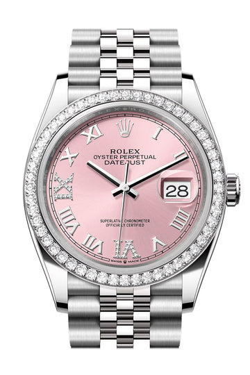 Rolex Datejust 36 Pink Roman Dial Diamond Bezel Jubilee Watch - Ref # 126284RBR 126284RBR-0023