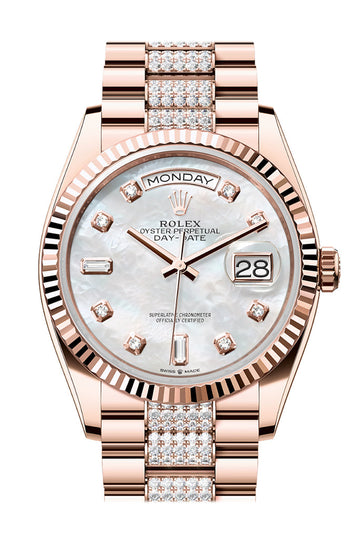Rolex Day-Date 36 Mother-of-pearl Diamond Dial Fluted Bezel 18K Everose gold Diamond President Watch - Ref # 128235