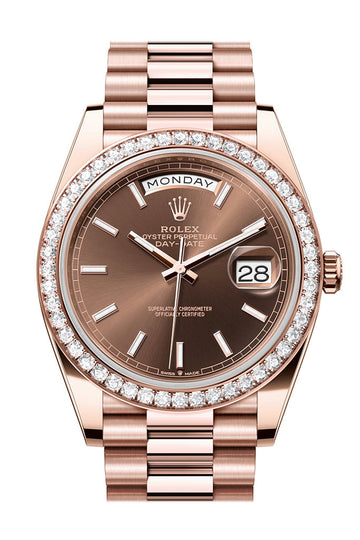 Rolex Day-Date 40 Chocolate Dial Diamond Bezel 18K Everose gold President Watch - Ref # 228345RBR