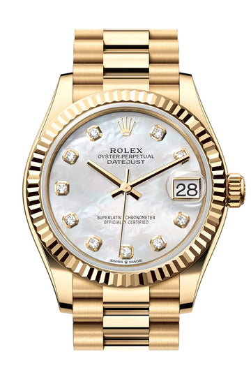 Rolex Datejust 31 Mother Of Pearl Diamond Dial Fluted Bezel Yellow Gold Ladies Watch - Ref # 278278 278278-0010