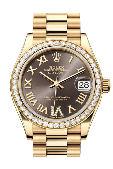 Rolex Datejust 31 Dark Grey Roman Diamond Dial Diamond Bezel Yellow Gold Ladies Watch - Ref # 278288RBR 278288RBR-0026