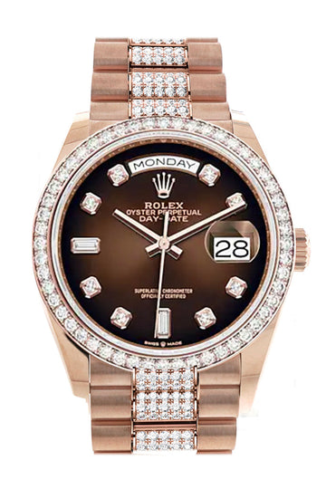 Rolex Day-Date 36 Brown ombrŽ Diamond Dial Diamond Bezel 18K Everose Gold Diamond President Watch - Ref # 128345RBR