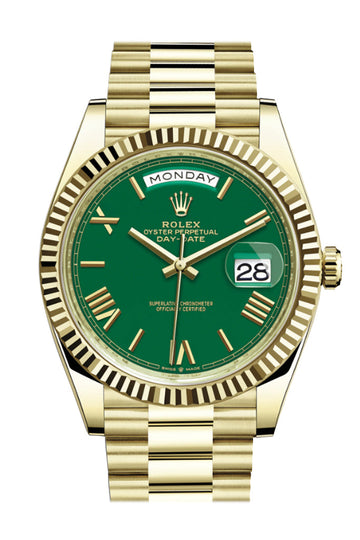 Rolex Day-Date 40 Green Roman Dial 18K Yellow Gold President Watch - Ref # 228238