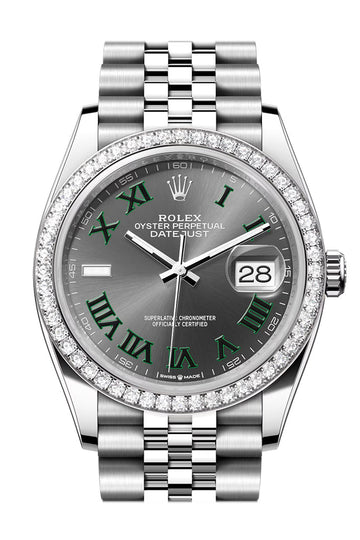 Rolex Datejust 36 Grey Green Roman Dial Diamond Bezel Jubilee Watch - Ref # 126284RBR 126284RBR-0037