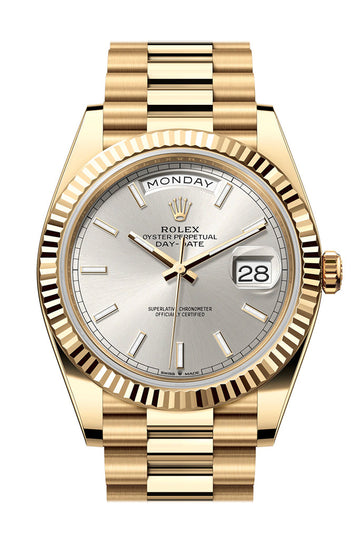 Rolex Day-Date 40 Silver Dial 18K Yellow Gold President Watch - Ref # 228238