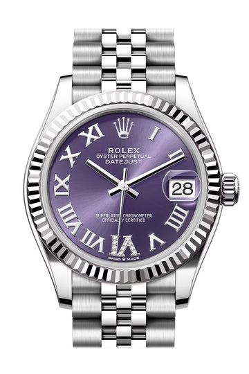 Rolex Datejust 31 Aubergine Dial Set Diamonds Roman Dial Fluted Bezel Jubilee Ladies Watch - Ref # 278274 278274-0026