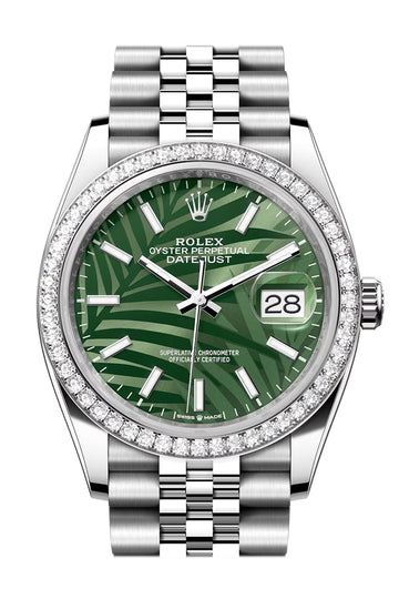 Rolex Datejust 36 Green Palm Motif Dial Diamond Bezel Jubilee Watch - Ref # 126284RBR 126284RBR-0039