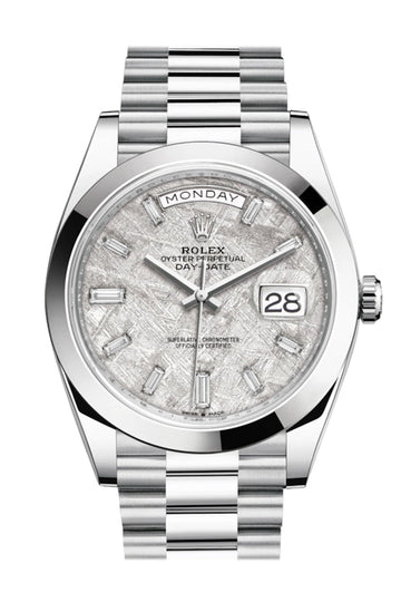 Rolex Day-Date 40 Meteorite Baguette Diamond Dial Dial Dome Bezel Platinum President Automatic Watch - Ref # 228206