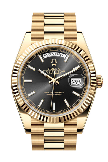 Rolex Day-Date 40 Black Dial 18K Yellow Gold President Watch - Ref # 228238