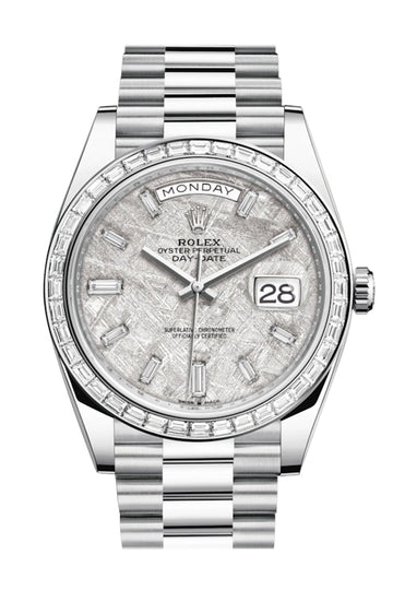 Rolex Day-Date 40 Meteorite Baguette Diamond Dial 40 Baguette Diamond Bezel Platinum President Automatic Watch - Ref # 228396TBR 228396