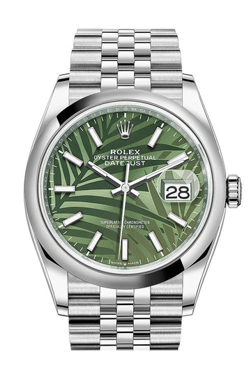Rolex Datejust 36 Olive Green Palm Motif Dial Jubilee Watch - Ref # 126200